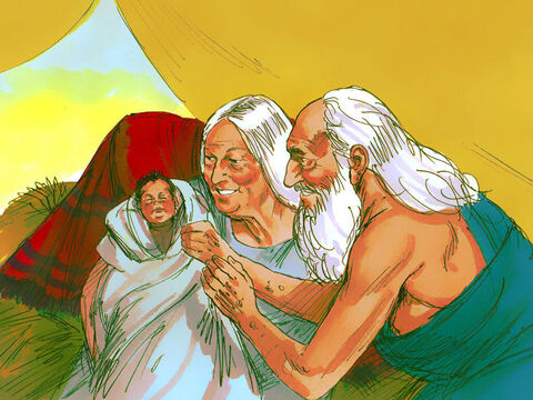 फिर भी यहोवा सारा के प्रति दयालु था और उसने अपनी प्रतिज्ञा पूरी की और अगले ही साल आश्चर्यजनक रूप से अब्राहम और सारा के एक पुत्र उत्पन्न हुआ। – Slide número 4