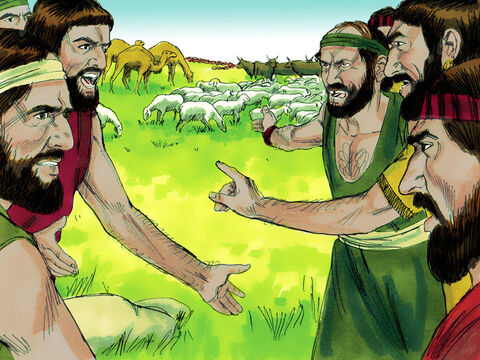 और अब्राहम और लूत के पशुओं की देखभाल करने वाले चरवाहों के बीच झगडे होने लगे। – Slide número 5