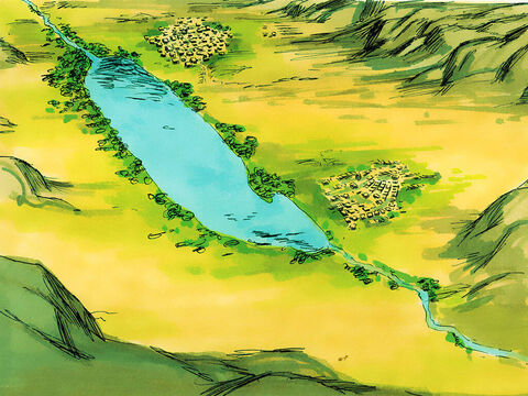लूत ने यरदन का मैदान देखा (उस क्षेत्र के चारों ओर के क्षेत्र को अब हम मृत सागर कहते हैं) वह बहुत ही हर भरा था और वहाँ चारागाह के लिए अच्छी भूमि थी। – Slide número 7