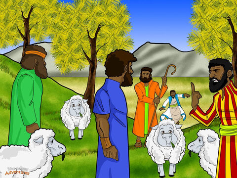 हालाँकि याकूब और उसका परिवार तम्बुओं में रहता था, परन्तु याकूब एक धनी व्यक्ति था। उसके पास भेड़-बकरियों के बड़े-बड़े झुण्ड, और बहुत से ऊँट और गदहे थे। उनका परिवार हर दिन खेतों में कड़ी मेहनत करता था और जानवरों की देखभाल करता था।<br/>एक दिन, भाई अपने पिता की भेड़ों को दूर खेतों में चरने के लिए ले गए। जब याकूब ने उन्हें बहुत दिनों तक न देखा, तब उस ने यूसुफ से कहा, अपने भाइयों के पास जाकर देखो, कि वे कैसे है। यूसुफ ने फौरन अपने पिता की बात मानी। उसने अपना सुंदर कोट पहना और अपने भाइयों को खोजने निकल पड़ा।<br/>जब भाइयों ने यूसुफ को दूर से देखा, तो उनमें से एक ने कहा, “यहाँ स्वप्न देखने वाला आता है। आओ, हम उसे मार डालें और कहें कि किसी जंगली जानवर ने उसे खा लिया।” अन्य भाइयों ने सिर हिलाया। "आसपास कोई नहीं है। कौन जानेगा कि हमने क्या किया है?” परन्तु रूबेन ने, जो गुप्त रूप से बाद में यूसुफ को छुड़ाने की आशा रखता था, सिर हिलाया। "नहीं, उसे मत मारो। चलो इसके बजाय उसे एक कुएं में फेंक दें।" – Slide número 3
