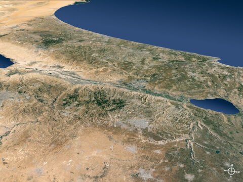 यरदन घाटी के पूर्व के क्षेत्र उत्तर-पूर्व से और भूमध्य सागर तक दिखते हैं। – Slide número 7