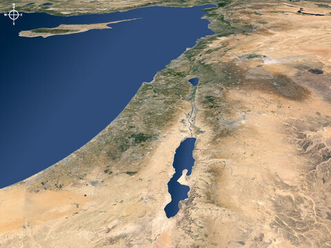 दक्षिण से देखा जाने वाला इस्राएल और उत्तर के क्षेत्रों का हवाई दृश्य। – Slide número 12