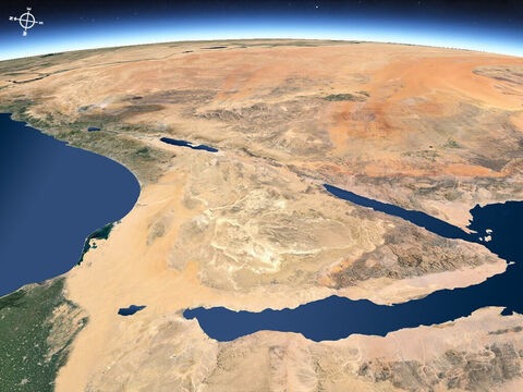 अग्रभूमि में सिनाई प्रायद्वीप के साथ दक्षिण-पश्चिम से मध्य पूर्व का हवाई दृश्य। – Slide número 15