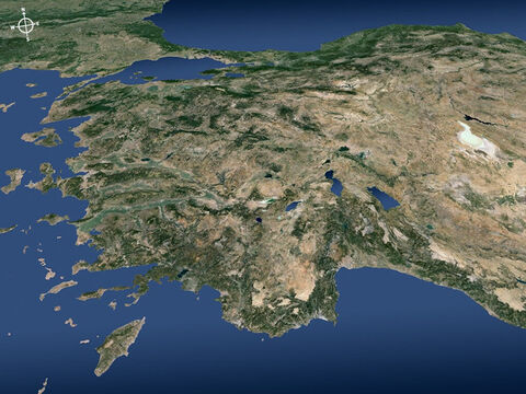 दक्षिण (आधुनिक तुर्की) से देखा गया भूमध्य सागर के उत्तर-पूर्वी तट का हवाई दृश्य। – Slide número 19