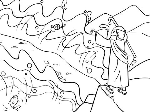 तब यहोवा ने मूसा से कहा, अपनी लाठी उठा, और अपना हाथ समुद्र के ऊपर बढ़ाकर जल को बांट दे, कि इस्राएली सूखी भूमि पर होकर समुद्र पार कर सकें। – Slide número 5