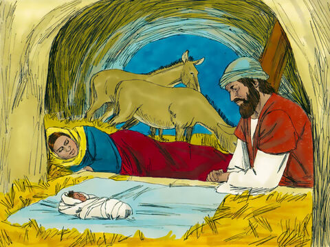 मरियम ने एक सराय के अस्तबल में यीशु को जन्म दिया और उसे कपड़े में लपेट कर चरनी में लिटा दिया। – Slide número 1