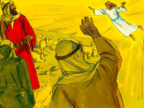 यहोवा का तेज उनके चारों ओर चमका, और वे डर गए। – Slide número 3