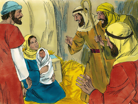 वे तुरन्त बेतलेहेम भागे और मरियम और यूसुफ को पाया। और चरनी में बच्चा पड़ा हुआ था। – Slide número 7