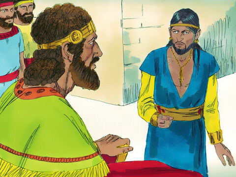 राजा दाऊद को बताया गया कि अमोनियों का राजा मर गया और उसके स्थान पर पर उसका पुत्र हनुन राजा बन चुका है। – Slide número 1