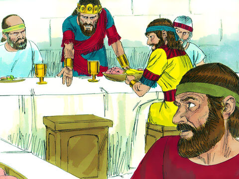 पर अगले दिन जब दाऊद का स्थान मेज पर फिर से खाली था तो शाऊल ने पूछा कि दाऊद यहाँ पर क्यों नहीं है ? – Slide número 16