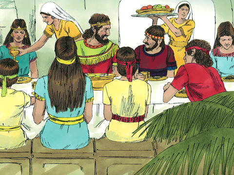 और उसी दिन से जीबा के घराने के सारे लोग मपीबोशेत के सेवक बन गए। और मेपिबोसेथ यरूशलेम में रहने लगा, और हमेशा राजा कि मेज पर खाया करता था । – Slide número 9