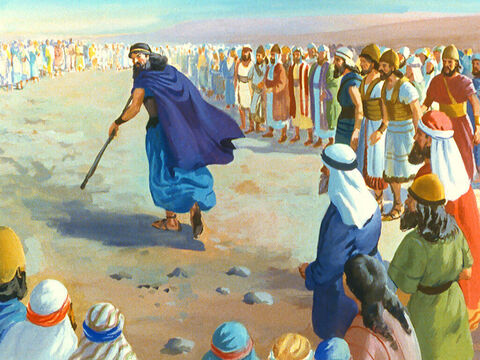लोगों ने देखा किन्तु बाल ने कोई उत्तर नहीं दिया। एलिय्याह ने तब लोगों को अपने पास बुलाया जब वह अपना बलिदान तैयार कर रहा था। – Slide número 32