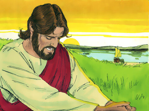 यीशु भीड़ को विदा करने के बाद एक पहाड़ी पर प्रार्थना करने चला गया। – Slide número 13