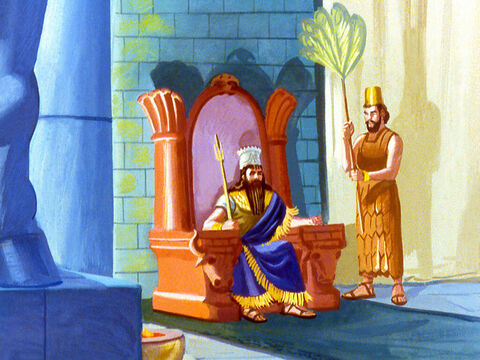 राजा नबूकदनेस्सर सारे बेबिलोन साम्राज्य पर राज करता था। वह एक शक्तिशाली सम्राट था। – Slide número 1