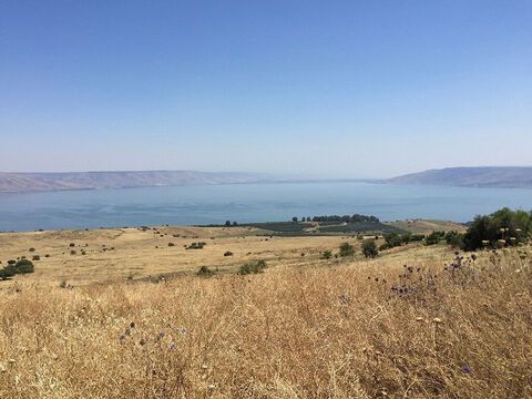 गलील झील लगभग 13 मील ((21 किमी) लंबी और 8.1 मील (13 किमी) चौड़ी है। – Slide número 2