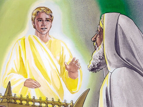 यहोवा का एक दूत धूप की वेदी की दाहिनी ओर खड़ा हुआ उसे दिखाई दिया। और जब जकर्याह ने स्वर्गदूत को देखा, तो वह डर गया। – Slide número 8