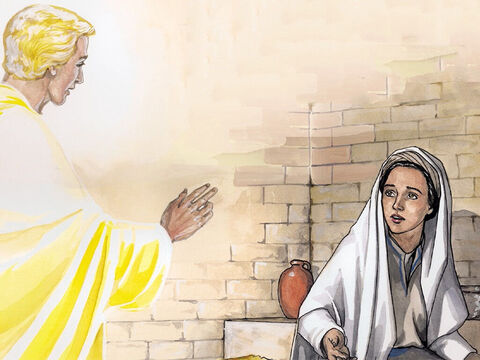 स्वर्गदूत ने उस से कहा, "हे मरियम; भयभीत न हो, क्योंकि परमेश्वर का अनुग्रह तुझ पर हुआ है। – Slide número 4
