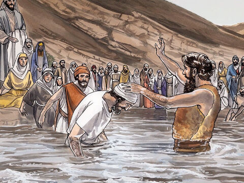 तब यरूशलेम के और सारे यहूदिया के, और यरदन के आस पास के सब स्थनों के लोग उसके पास निकल आए। और अपने अपने पापों को मानकर यरदन नदी में उस से बपतिस्मा लिया। – Slide número 5
