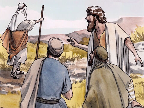 दूसरे दिन फिर यूहन्ना और उसके चेलों में से दो जन खड़े हुए थे। और उस ने यीशु पर जो जा रहा था दृष्टि करके कहा, देखो, यह परमेश्वर का मेम्ना है। – Slide número 1
