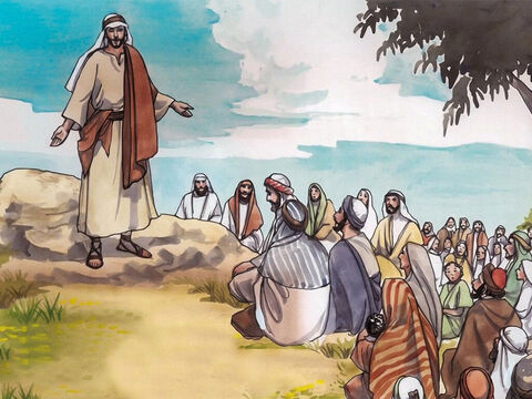 यीशु अपने चेलों को पढ़ाने के लिए एक पहाड़ पर चढ़ गये थे। – Slide número 1