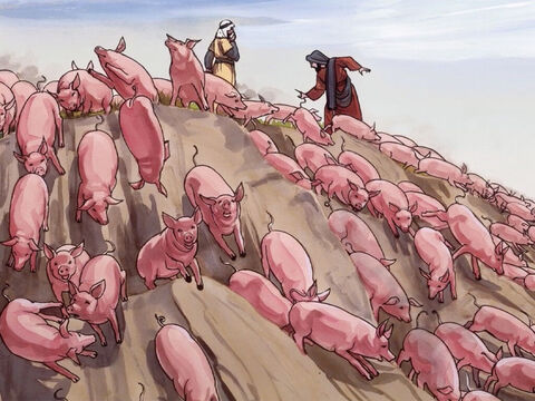 तो दुष्टात्माएँ निकलकर सूअरों में चली गईं... – Slide número 7