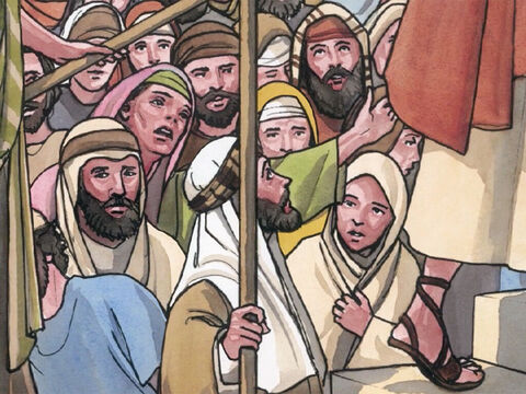 उस स्त्री ने यीशु को पीछे से आकर उसके वस्त्र के आंचल को छूआ, और तुरन्त उसका लोहू बहना बंद हो गया l – Slide número 5