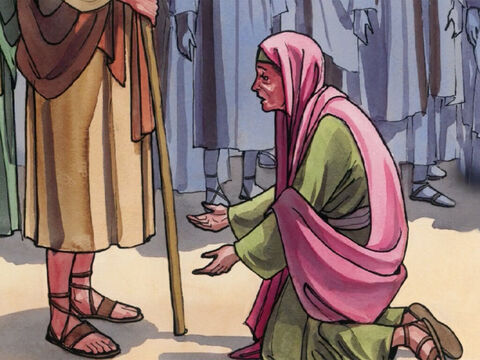 तब यीशु ने उस से कहा, बेटी, तेरे विश्वास ने तुझे चंगा किया है। तुम्हे शांति मिले।' – Slide número 9