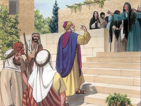 अब जब वह घर में आया, तो यीशु ने पतरस, यूहन्ना और याकूब और बच्चे के माता-पिता को छोड़ और किसी को अपने साथ भीतर नहीं आने दिया। – Slide número 13