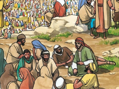यीशु एक जगह पर था जिसे दिकापुलिस के नाम से जाना जाता था, जहाँ बहुत से लोग रहते थे जो यहूदी नहीं थे। यीशु को सुनने के लिए जो बड़ी भीड़ आई थी, उनके पास खाने के लिए कुछ नहीं था। – Slide número 1
