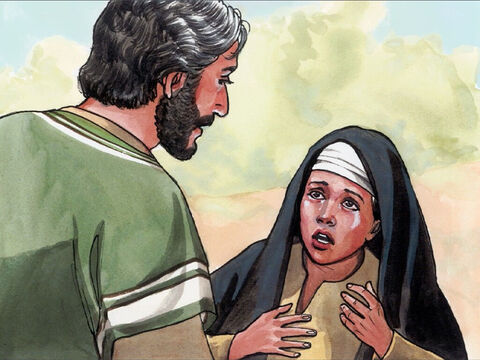 जब मरियम वहां पहुंची जहां यीशु था, तो उसे देखते ही उसके पांवों पर गिर के कहा, ‘हे प्रभु, यदि तू यहां होता तो मेरा भाई न मरता।’ – Slide número 6