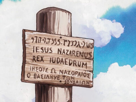 और पीलातुस ने एक दोष-पत्र लिखकर क्रूस पर लगा दिया और उस में यह लिखा हुआ था, ‘यीशु नासरी यहूदियों का राजा।’ – Slide número 9
