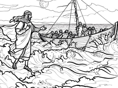यीशु पानी पर चलता है.<br/>मत्ती 14:22-36, मरकुस 6:45-56, यूहन्ना 6:16-24 – Slide número 1