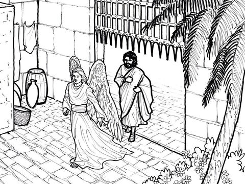 एक देवदूत पतरस को जेल से बाहर ले जाता है। प्रेरितों के कार्य 12:1-18 – Slide número 8