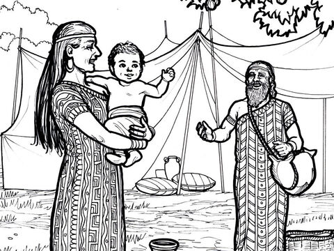 अब्राहम और सारा को एक बच्चा उत्पन्न होता है जिसका नाम उन्होंने इसहाक रखा। – Slide número 4
