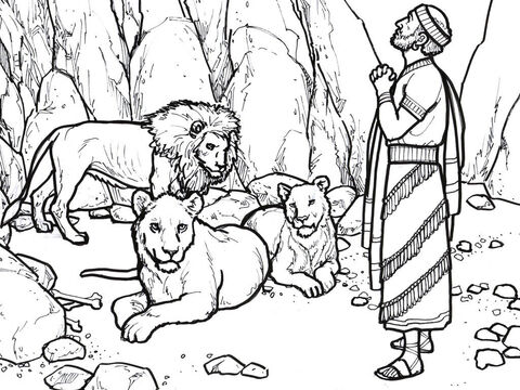परमेश्वर दानिय्येल को शेरों की मांद से बचाता है। – Slide número 6