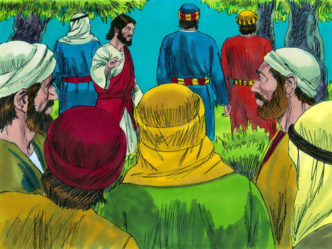 वे जैतून के बाग में आए, जिसे गतसमनी के नाम से जाना जाता था। यीशु ने पतरस, याकूब और यूहन्ना को अपने साथ लिया और दूसरों से कहा, 'यहाँ बैठो, जब तक मैं जाकर प्रार्थना करता हूँ।' – Slide número 5