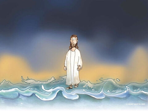 सुबह के शुरुआती घंटों में, उन्होंने समुद्र की ओर देखा और अपनी आँखों पर विश्वास नहीं किया। कोई उनकी ओर पानी पर चल रहा था। – Slide número 6
