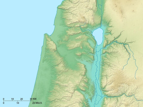 इस्राएल के उत्तरी क्षेत्रों का मानचित्र जिसमें गलील की झील, उत्तरी यरदन रिफ्ट घाटी और पश्चिम से तट तक फैली यिज्रेल की घाटी दिखाई गई है। शारोन का मैदान पश्चिम में है। – Slide número 7