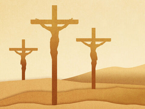 यीशु क्रूस पर मर जाता है।<br/>मत्ती 27:27-66, मरकुस 15:16-47, लूका 23:26-56, यूहन्ना 19:16-42 – Slide número 9