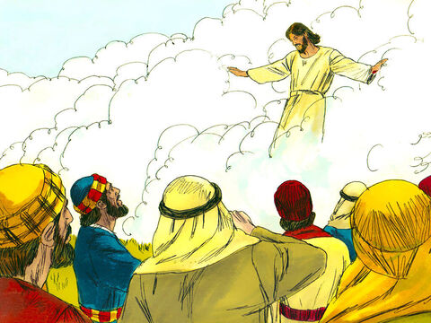 यह कहने के बाद यीशु उनके देखते ही ऊपर उठा लिया गया, और बादल ने उसे उन की दृष्टि से छिपा लिया। – Slide número 4