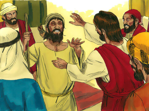 उसने उत्तर दिया, 'प्रभु, मैं देखना चाहता हूँ।' यीशु ने उत्तर दिया, 'तो देख! तुम्हारे विश्वास ने तुम्हें चंगा किया है।' – Slide número 6