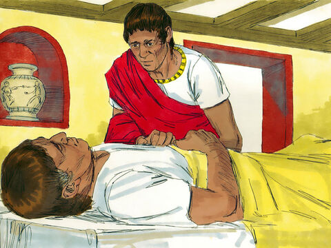 एक रोमन सूबेदार के पास एक नौकर था जो लकवाग्रस्त हो गया था, भयानक दर्द में और मरने के करीब था। – Slide número 1