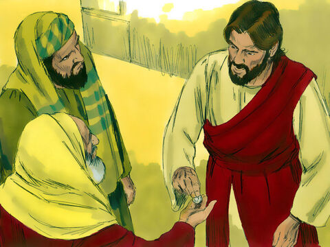 उन्होंने यीशु को एक दीनार का सिक्का दिया। – Slide número 9