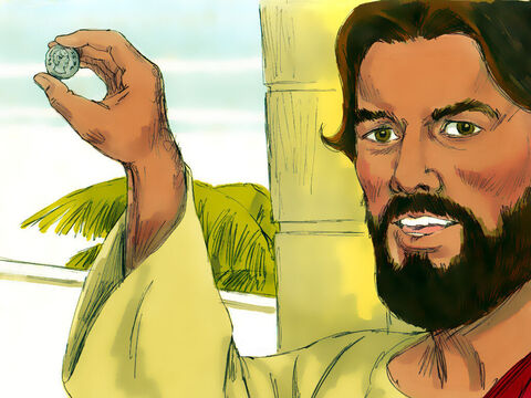 'इस पर आप किसकी छवि देखते हैं?' यीशु ने  पूछा, 'उत्तर आया, ‘कैसर का’। – Slide número 10