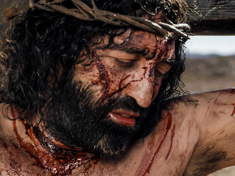 यीशु ने हमारे पापों के लिए क्रूस पर कष्ट उठाया। (मत्ती 27:38-66, मरकुस 15:25-47, लूका 23:35-56, यूहन्ना 19:28-42) – Slide número 15