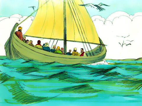मौसम शांत था, यीशु बहुत थक चुका था इसलिए वह नाव की तली में एक तकिए पर सिर रखकर सो गया। – Slide número 4