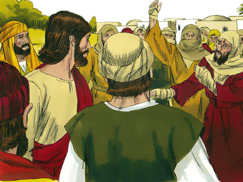जैसे ही यीशु एक गाँव में दाखिल हुआ, दस कुष्ठ रोगी दूर खड़े होकर पुकारने लगे, 'हे यीशु, स्वामी, हम पर दया कर!' – Slide número 2