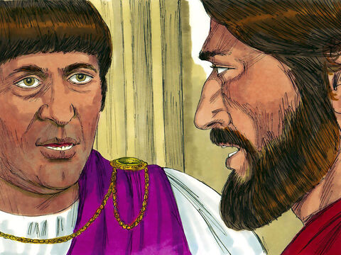 पिलातुस ने पूछा, 'क्या तुम यहूदियों के राजा हो?' यीशु ने उस से कहा, तू आप ही कह रहा है। – Slide número 2