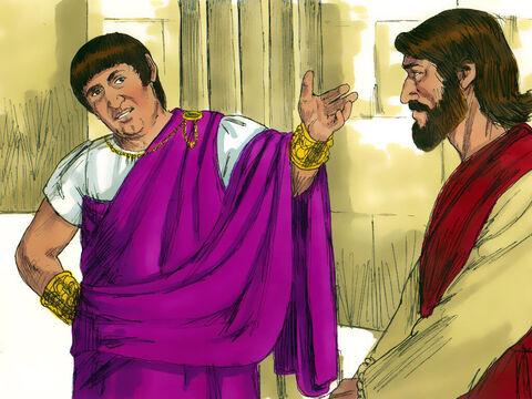 पिलातुस ने यीशु से पूछा, 'क्या तुम नहीं सुनते कि वे तुम पर क्या दोष लगाते हैं?' तब उसने प्रधान याजकों और भीड़ से कहा, 'मैं इस मनुष्य मे कुछ दोष नहीं पाता।' – Slide número 4