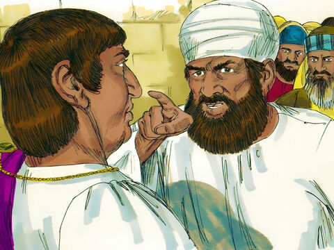 परन्तु वे दृढ़ता से कहते रहे, 'वह गलील से लेकर यहाँ तक अपने उपदेश से सारे यहूदिया में लोगों को भड़काता है।' – Slide número 5